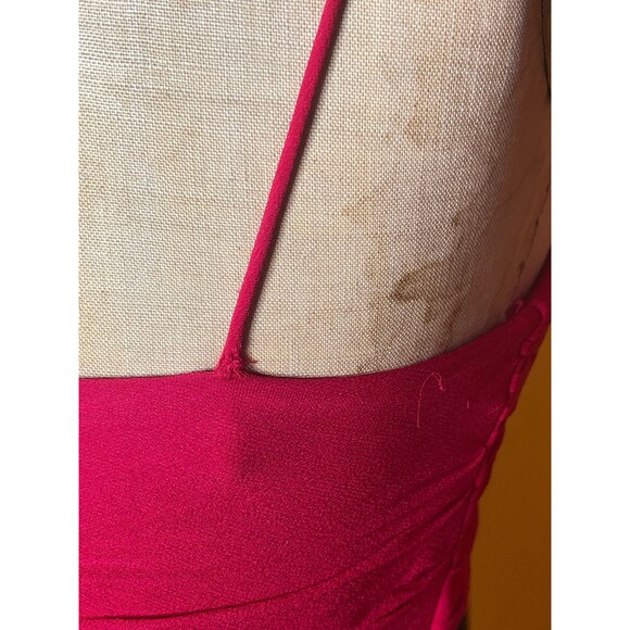 1990s CACHÉ Cherry Red SILK CHIFFON Draped Sleeveless Ruched Dress. Small. As Is - Picture 7 of 10